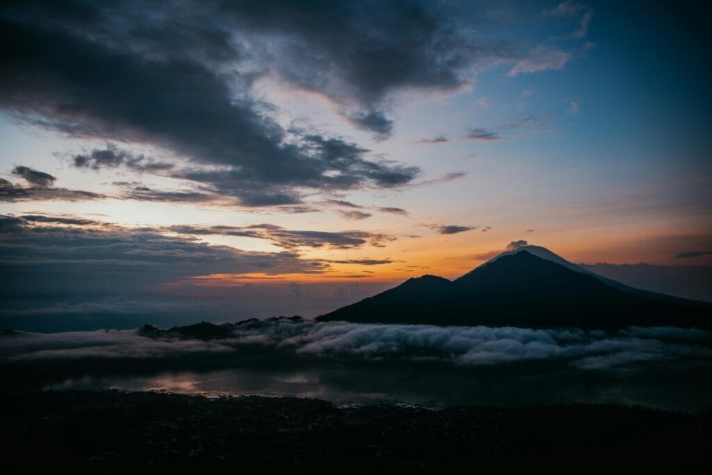 Lake Batur and Mount Batur scenic view in Kintamani Bali