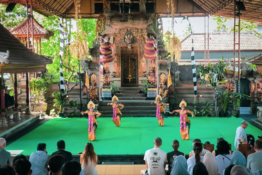 Balinese Kris Dance performer during cultural show with private driver in Bali