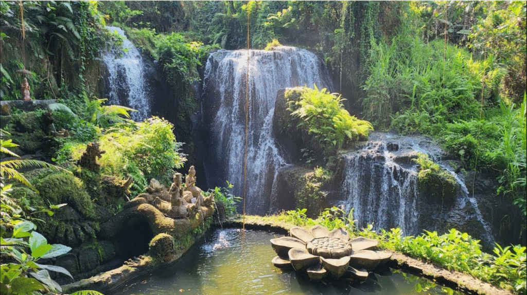 bali driver tour guide at Taman Beji Griya Waterfall purification ritual