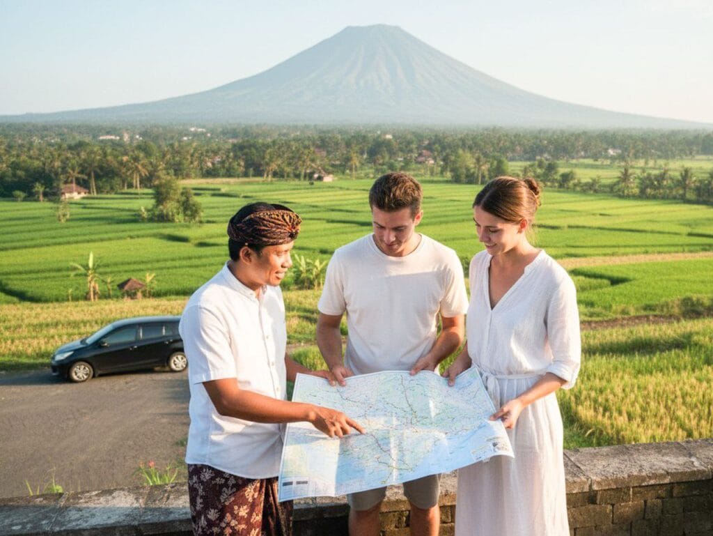 Bali driver giving itinerary recommendations.