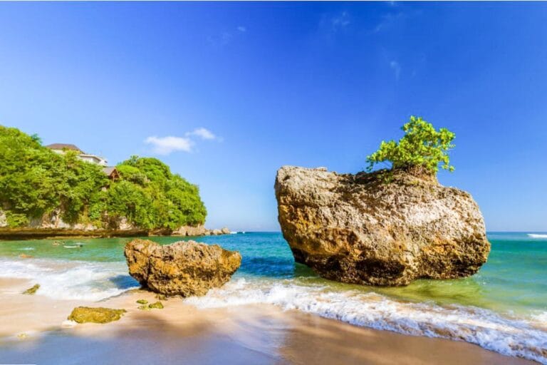 bali tour idea at Padang Padang Beach Bali cliffs and white sand – Uluwatu private driver Bal