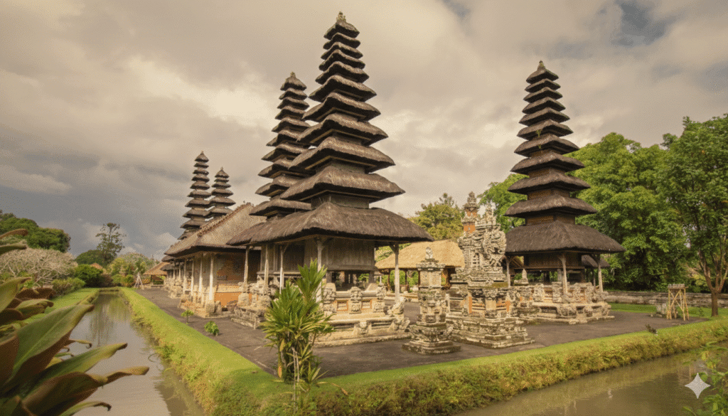 Taman Ayun Temple reviews with peaceful temple complex and water reflection in Bali