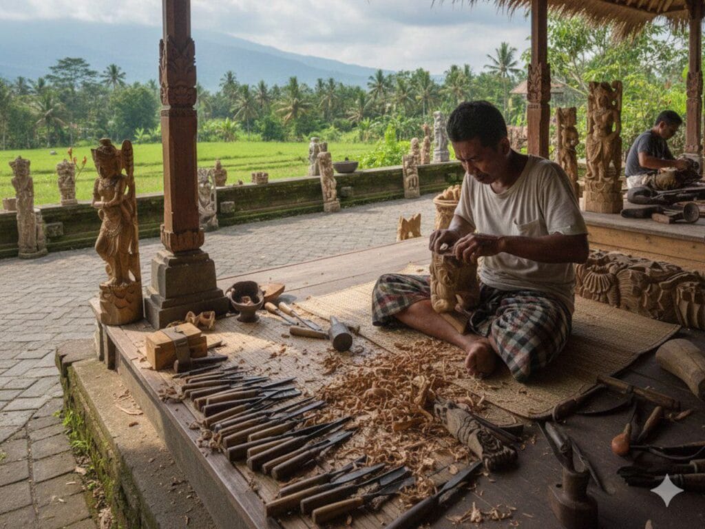 wood carver with tour bali driver