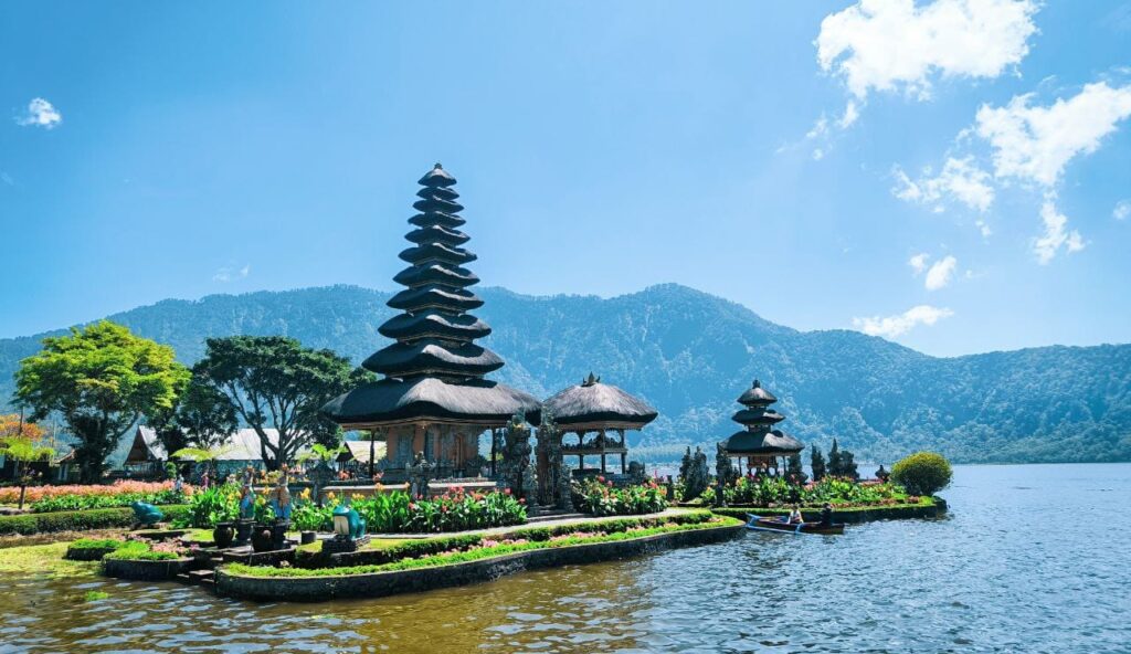 Most famous temple in Bali souronding lake Beratan