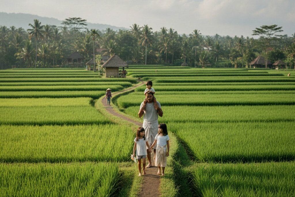 children enjoying cultural rice terrace