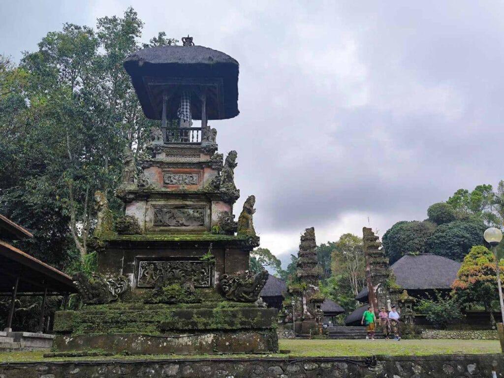 Sacred courtyard of Pura Luhur Batukaru Temple with meru tower