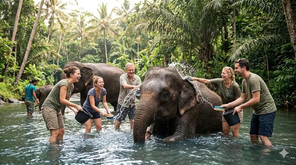 elephant bathing experience elephant sanctuary park ubud taro