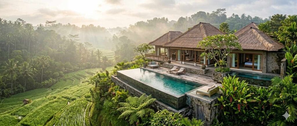 best area to stay in Bali Ubud jungle and rice terrace view