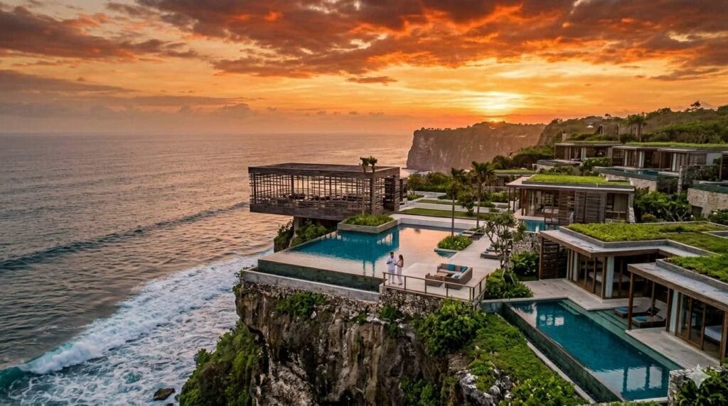 Uluwatu cliff sunset where to stay in Bali for ocean views