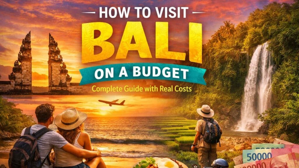 bali budget travel guide sunset beach couple and temple gate