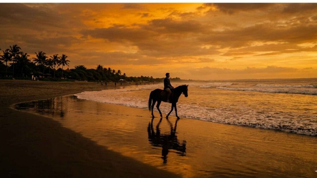 Bali horse riding on beach at sunset for beginners