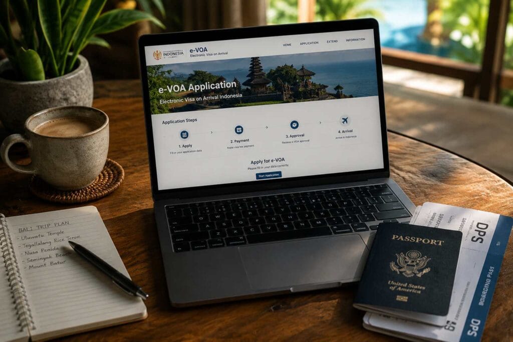 Traveler planning Bali tourist visa and Indonesia e-VOA online