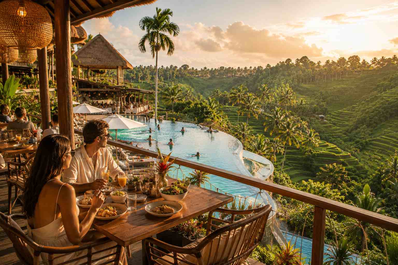 Cretya Alas Harum Bali infinity pools overlooking Tegallalang rice terraces in Ubud