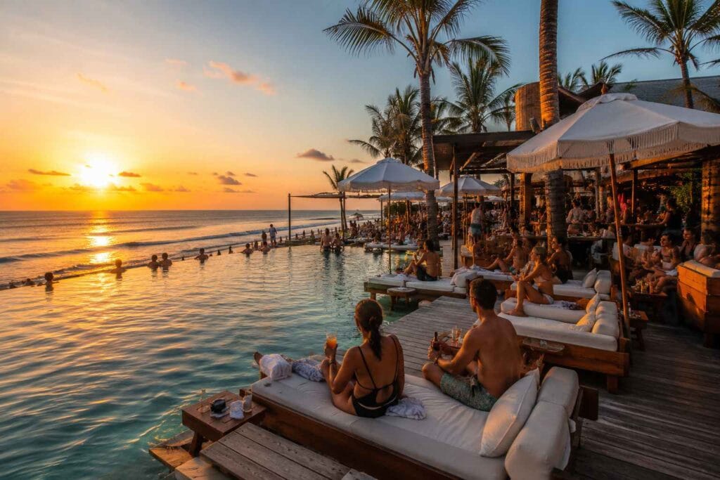 Romantic sunset view at one of the Best Beach Clubs in Canggu Bali