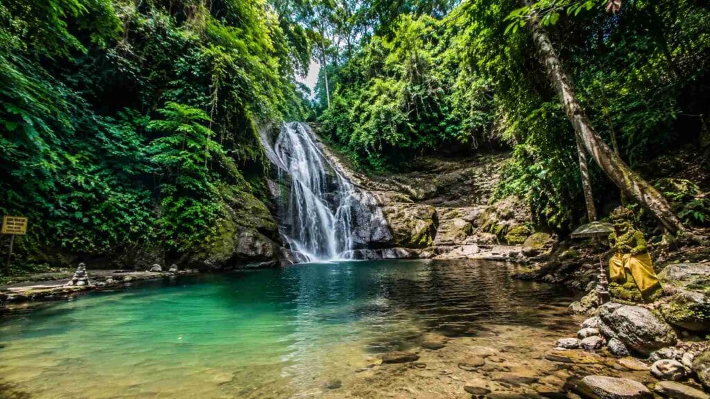 Uma Anyar Waterfall Bali walking path through tropical forest
