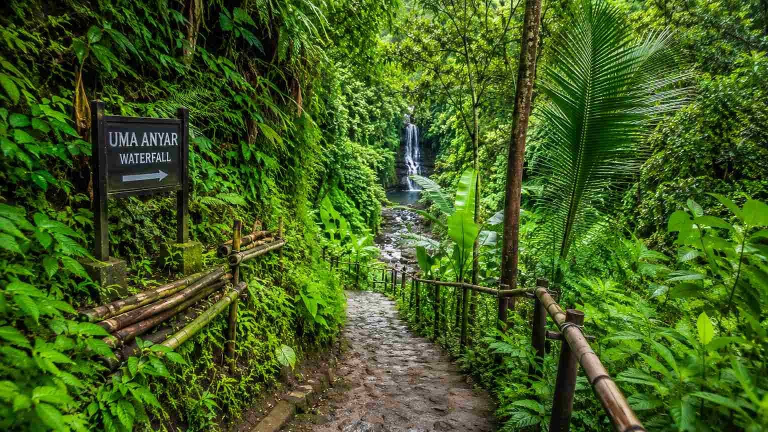 Walking path to Uma Anyar Waterfall Bali in Kemenuh Gianyar