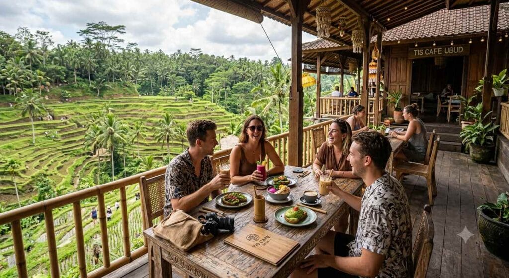 Jungle View Cafe Bali overlooking Tegalalang Rice Terrace with scenic tropical nature views