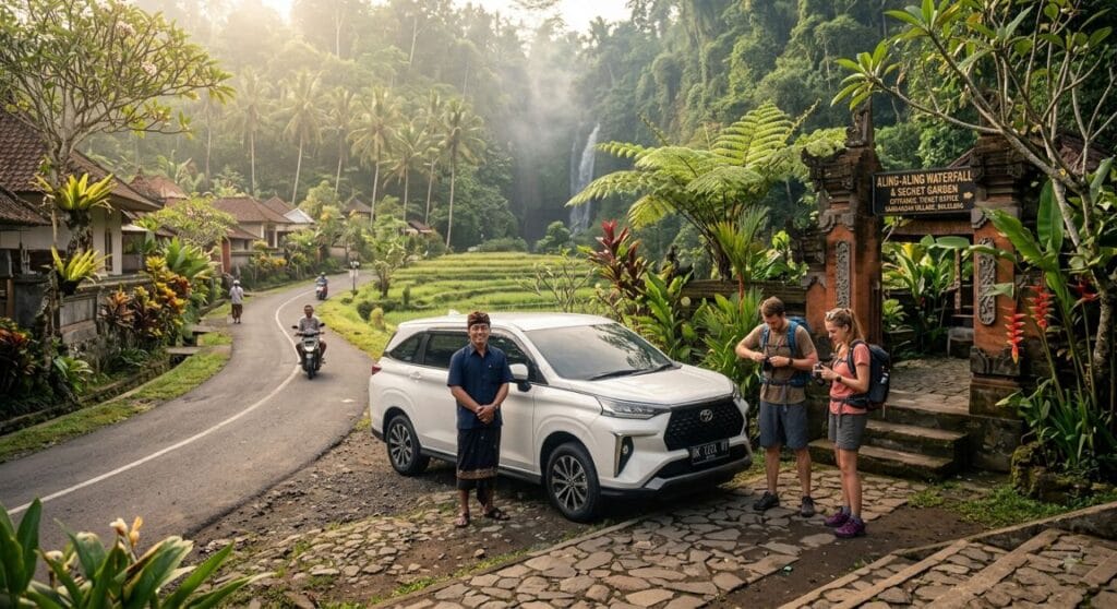 Private driver at Aling Aling Waterfall Bali entrance