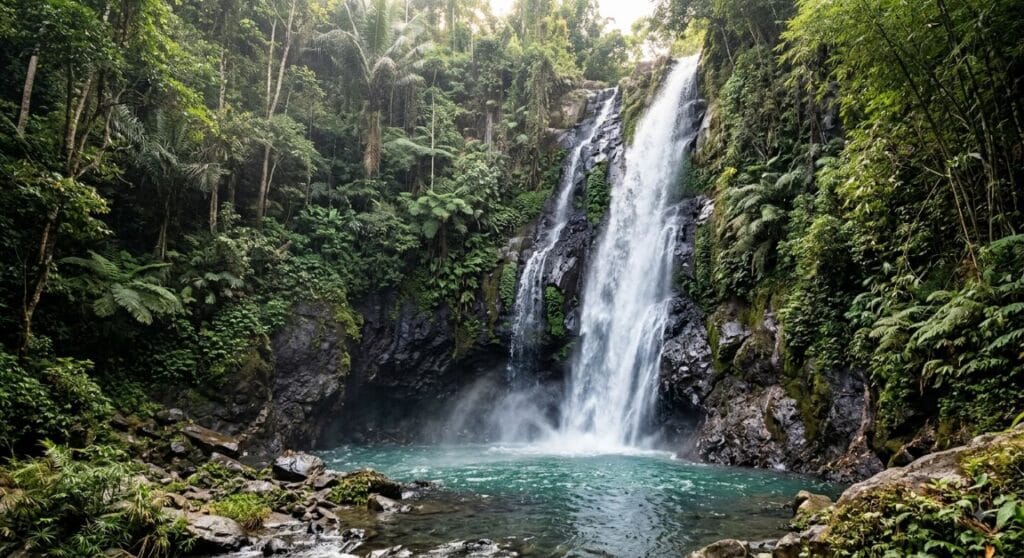 Aling Aling Waterfall Bali surrounded by tropical jungle