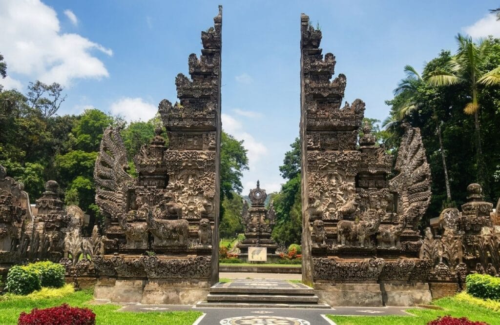 Tropical plants and walking path at Bali Botanic Garden in Bedugul Bali
