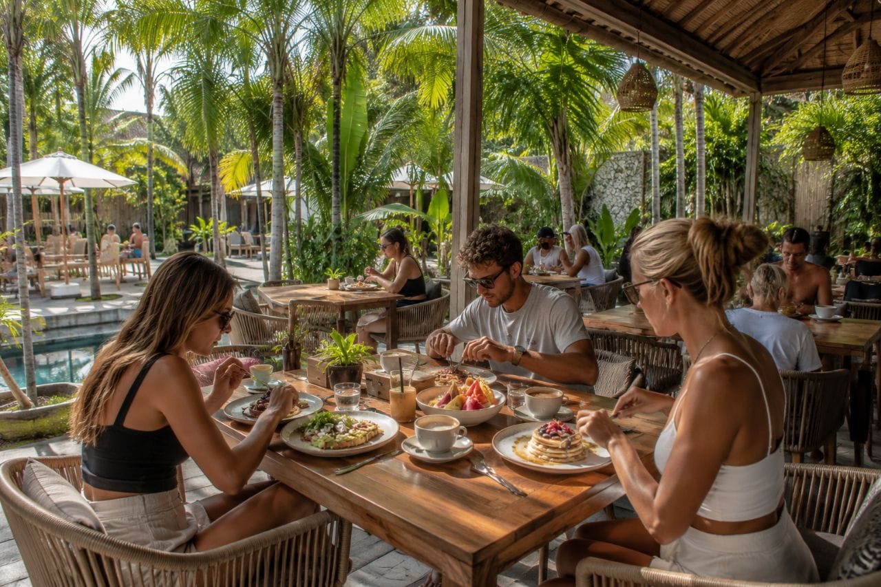 Seminyak brunch cafe with tropical outdoor dining
