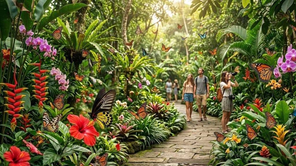Bali Butterfly Park Ubud tropical garden with colorful butterflies