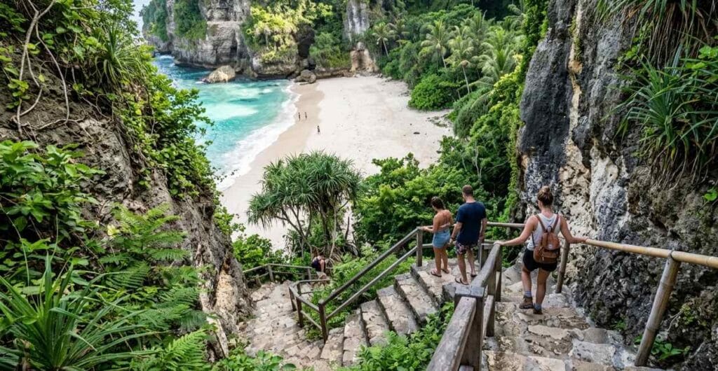 Green Bowl Beach Bali natural caves with turquoise ocean and dramatic cliffs