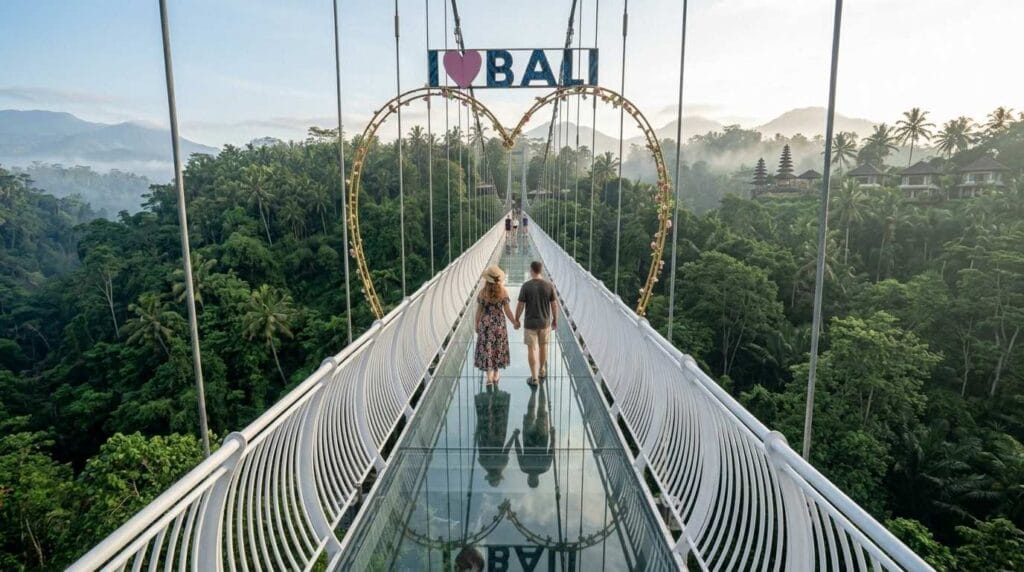 Aerial view of Bali Glass Bridge Ubud in Gianyar Bali
